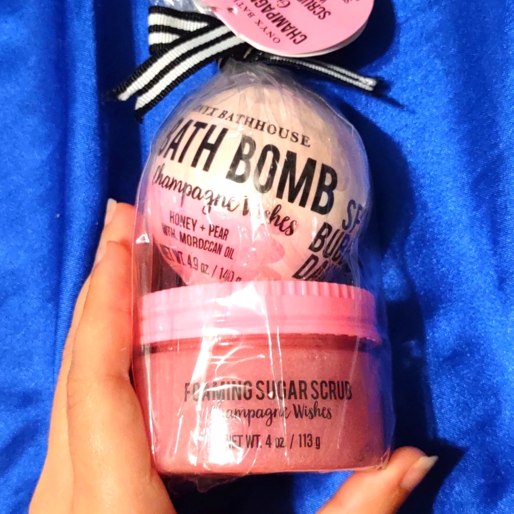Bath bomb and sugar scrub set by onyx bathhouse scented champagne wishes
